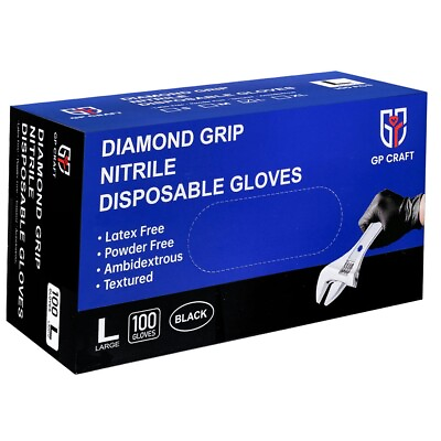 #ad 100 pcs Heavy Duty Mechanic Nitrile Black Disposable 8 MIL Diamond Gloves $15.99