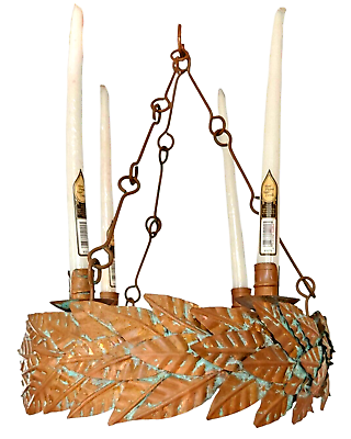 #ad Antique Artsamp;Crafts Copper Chandelier Candle Stick Holder Hanging Verdigris Leaf $339.08