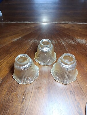 #ad 3 Clear Holophane Style Prismatic Glass Scalloped Bell Light Shades 4quot; X 5quot; GUC $24.00