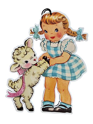 #ad Lamb amp; Girl Glitter Embellished Ornament Vintage Style $10.00