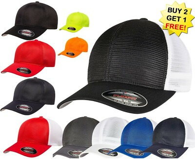 #ad FLEXFIT Classic Fitted 6 Panel Omnimesh Baseball CAP Trucker HAT New $12.97