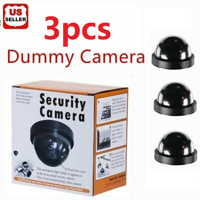 #ad 3 Fake Dummy Dome Surveillance Security Camera with LED Sensor Light $9.98