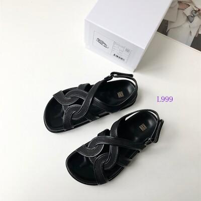#ad Toteme Summer Leather Platform Black Linen Retro Sandals $163.39