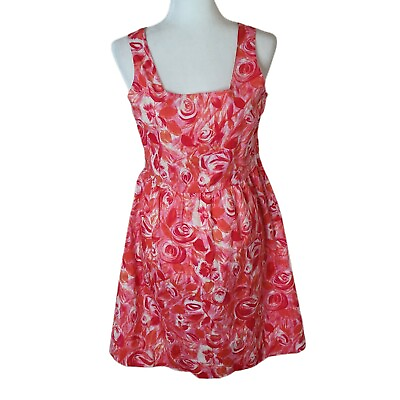 #ad Garnet Hill Red amp; Pink Spring Floral Cotton Fit amp; Flare Dress Size 10 Petite $19.99