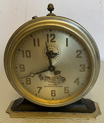 #ad vintage The National Call Eight Day Automatic Alarm Clock Ingraham Bristol WORKS $79.95