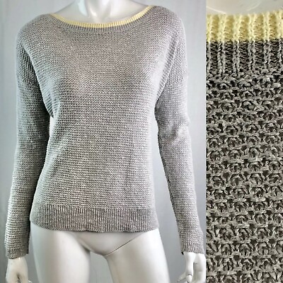 #ad $118 Eileen Fisher Women’s Medium Gray Linen Cotton Knit Woven Pullover Sweater $23.20
