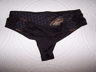 #ad Victoria#x27;s Secret Black Bikini Bottoms with Gold tone Hoops Size S **NICE** $14.00