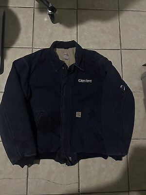 #ad VTG Carhartt Flame Resistant Duck Bomber Quilt Lined Navy Jacket Sz XL $95.00