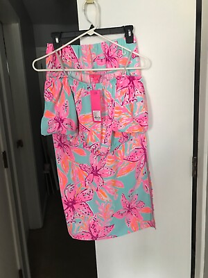 #ad Lilly Pulitzer Esmeray Skirt and Crop Top Set in Surf Blue Bonita Blooms $180.00