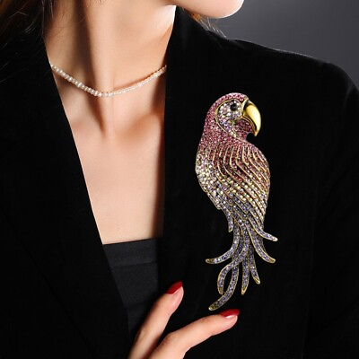 #ad Fashion Style Silver Parrot Bird Pendant Brooch Pin Blue Crystal Rhinestone $6.83