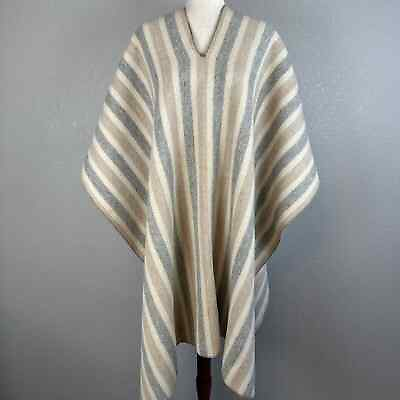 #ad Vintage Telsa Unisex Mens Womens Blanket Poncho One Size Wool Flannel Stripe $74.99