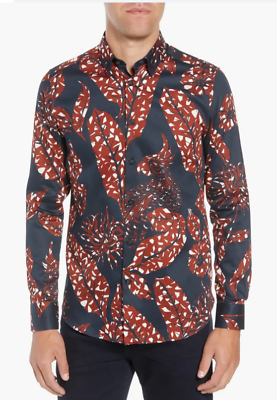 #ad NWOT Ted Baker Mens Floral Slim Fit Shirt Size 5 Large Cotton Long Sleeve $35.00