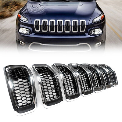 #ad For 2014 2018 Jeep Grill Inserts Honeycomb Front Cherokee Mesh Cover Chrome 7pcs $42.99