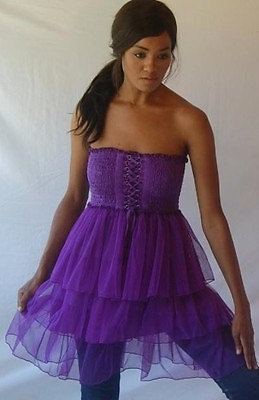 #ad purple cami top strapless smocked sexy lacing ruffled tiers M L XL 1X 2X zw961 $56.00