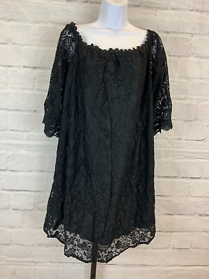 #ad OURS Off The Shoulder Lace Bell Sleeve Dress Womens Size XL Black MSRP $47.99 $19.96