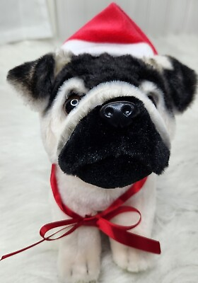 #ad Plush Pug Stuffed Animal Santa Hat NWOT SUPER CUTIE Frankford SEE PICTURES $15.00