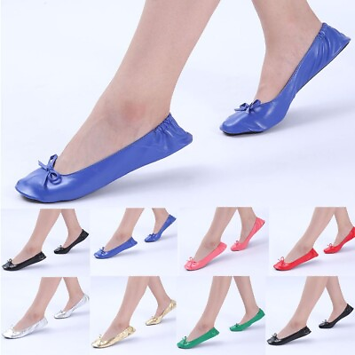 #ad Womens PU Leather Ballet Slippers Dance Shoes Portable Belly Flat Adult Dance $11.96