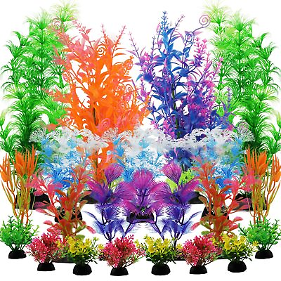 #ad 21 Pack Aquarium Plants Colorful Artificial Aquatic Plants Lifelike Decor Fis $21.25