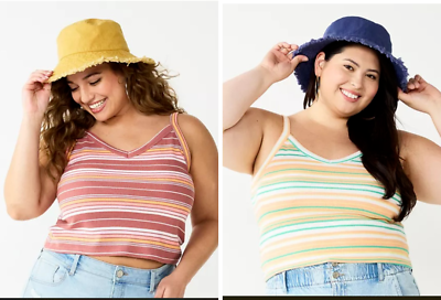 #ad Juniors#x27; Plus Size SO Cropped Wide Strap Cami 2 colors Multi sizes 1X 2X 3X $11.99