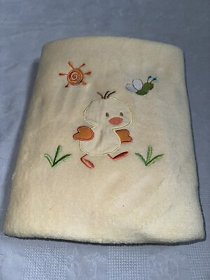 #ad SpaSilk Yellow Baby Blanket Ducks Embroidered Applique Satin Trim Soft Unisex $20.00
