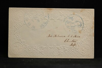 #ad Massachusetts: Worcester 1850s Stampless Ladies Cover VERY FANCY Blue PAID 3 $45.00