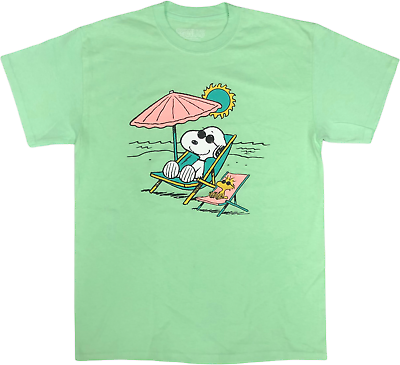 #ad Snoopy Beach Chair Mens Short Sleeve T Shirt Green Medium $14.95
