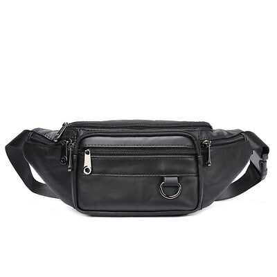 #ad Genuine Leather Travel Waist Bag Bum Bag Hip Pouch Belly Pack 6 Zip Compartments $79.00