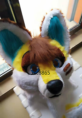 #ad Long Fur Husky Dog Fox Mascot Head Party Halloween Fur Cosplay Head #506 $128.00