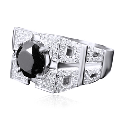 #ad #ad 14K New White Gold Black CZ Ring Solitaire Band Pinky Ring 3.25 Ct Mens $810.27
