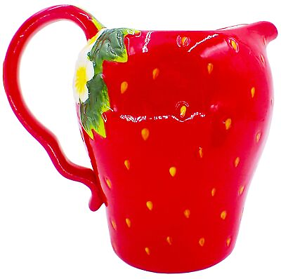 #ad First of a Kind Glossy Rosy Red strawberry pitcher red ceramic strawberry ju... $31.01