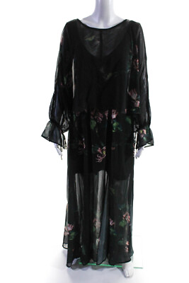 #ad Religion Womens Chiffon Boat Neck Floral Layered Maxi Dress Black Size Medium $60.99