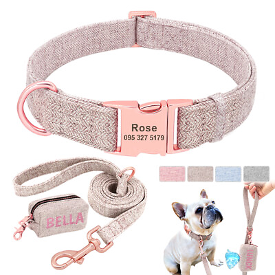 #ad Personalized Nylon Dog Collar Leash amp; Pet Poop Bag Custom Adjustable Pet Collars $26.99