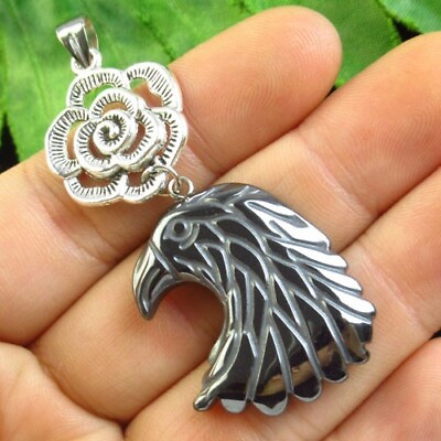 #ad 2Pcs Carved Black Hematite Eagle Head Tibetan silver Flower Pendant Bead SG3747 $10.91
