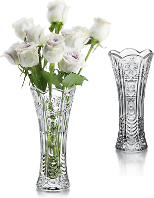 #ad 2Pcs 7.7#x27;#x27; Tall Clear Crystal VaseGlass Flower Vase Thickening DesignGlass Vas $30.14