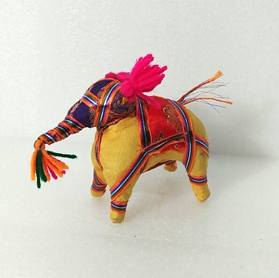 #ad Stuffed Cotton Folk Art Elephant Fabric Yarn Ribbon India $14.00