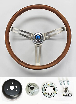 #ad 70 76 Dodge Dart Charger Demon 15quot; Stained Wood Grip on Stainless Steering Wheel $208.77