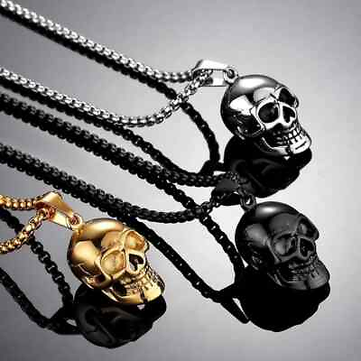 #ad B13 2 Stainless Steel Gothic Mens Biker Skull Pendant Necklace Men Chain Silver $9.99