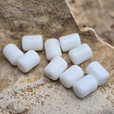 #ad 10 White Barrel Vintage Glass Beads NOS DIY Jewelry Making $6.50