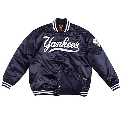 #ad MLB New York Yankees 1999 Black Satin Jacket Full Snap up Free Shipping $95.00