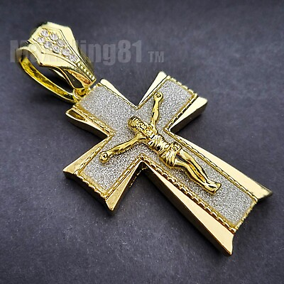 #ad Iced Hip Hop Gold Plated Alloy Large Jesus Cross Glittered Bling Charm Pendant $14.99