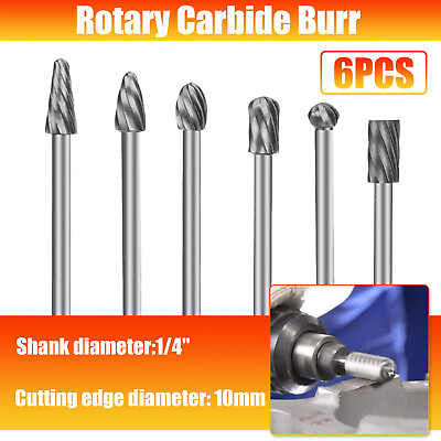 #ad 6pcs 10mm Rotary Aluminum Cut Burr 6mm 1 4 inch Shank Long Reach Carbide Burs $25.48