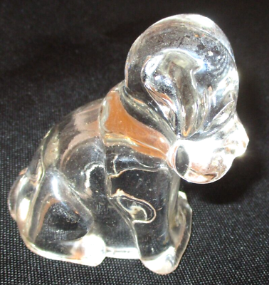 #ad 1940s Clear Glass Mopey Dog Federal Glass Candy Holder SKU# 1603 $8.99