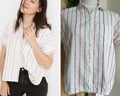 #ad Madewell Daily Shirt Jacquard Rainbow Stripe XS Oversized Multicolor Cotton $14.99