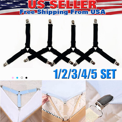 #ad 4Bed Sheet Fasteners Adjustable Elastic Suspenders Straps Mattress Covers Clips $6.64