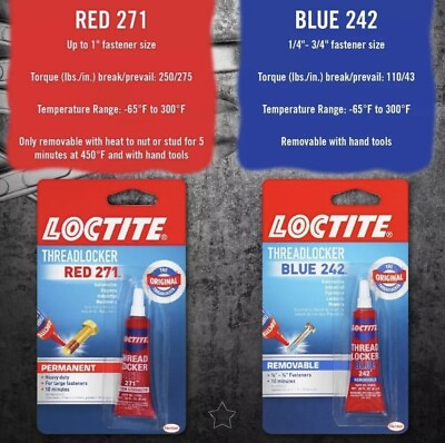 #ad 2 Pack Loctite Threadlocker 1 Red 271 And 1 Blue 242 Nut Bolt Locker $13.99