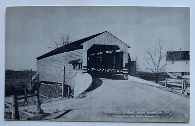 #ad ca 1940s PA Postcard Near Manheim Pennsylvania Covered Bridge vintage Lancaster $5.99