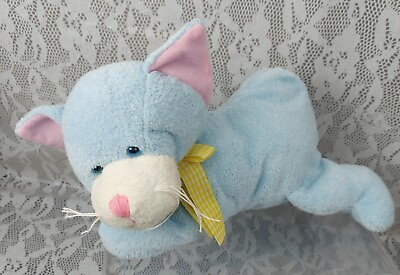 #ad Baby Kitty Cat Kitten Plush 10quot; Blue Pink White Yellow Bow Laying Stuffed Animal $10.99