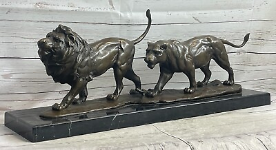 #ad Bronze Sculpture Classic Wildlife Animal Lion Lions Collector Trophy Figurine $479.40
