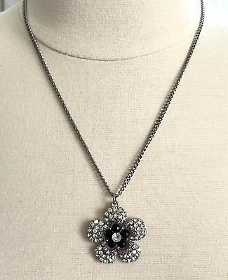 #ad Flower Pendant Chain Necklace Pave#x27; Rhinestone Clear Black Lavender Bling Floral $9.97