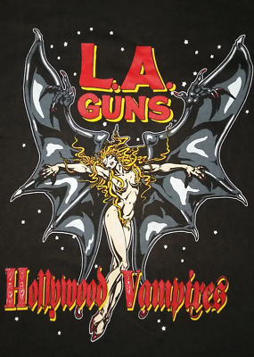 #ad 1991 Hollywood Vampires LA GUNS Tour Shirt Short Sleeve Black S 5XL LE012 $23.74